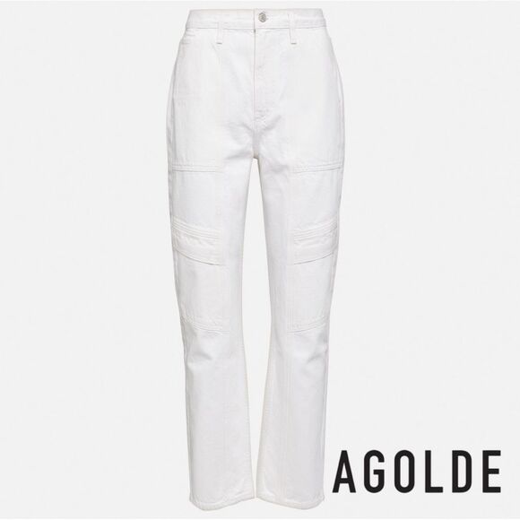 AGOLDE **NWT** Cooper High-Rise Denim Cargo Pants in Milkshake White - Picture 9 of 13